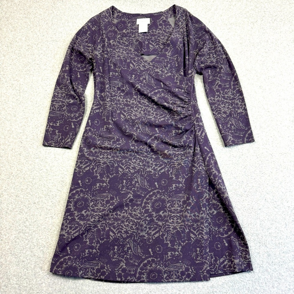 Soft Surroundings Dress Womens PS Faux Wrap‎ Floral Paisley Purple Gray Stretch
